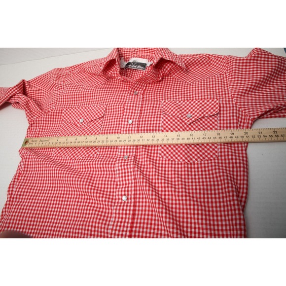Vintage Ranch and Town Shirt Mens 15.5x34 Red Gingham Check Pearl Snap USA - Picture 6 of 10